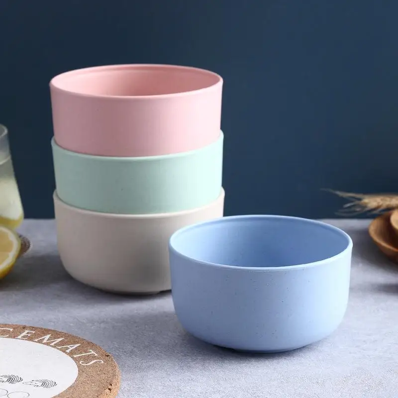 Solid Color Wheat Straw Bowl Fruit Vegetable Dessert Rice Bowl Lightweight Food Bowls Household Kitchen Dining Tableware