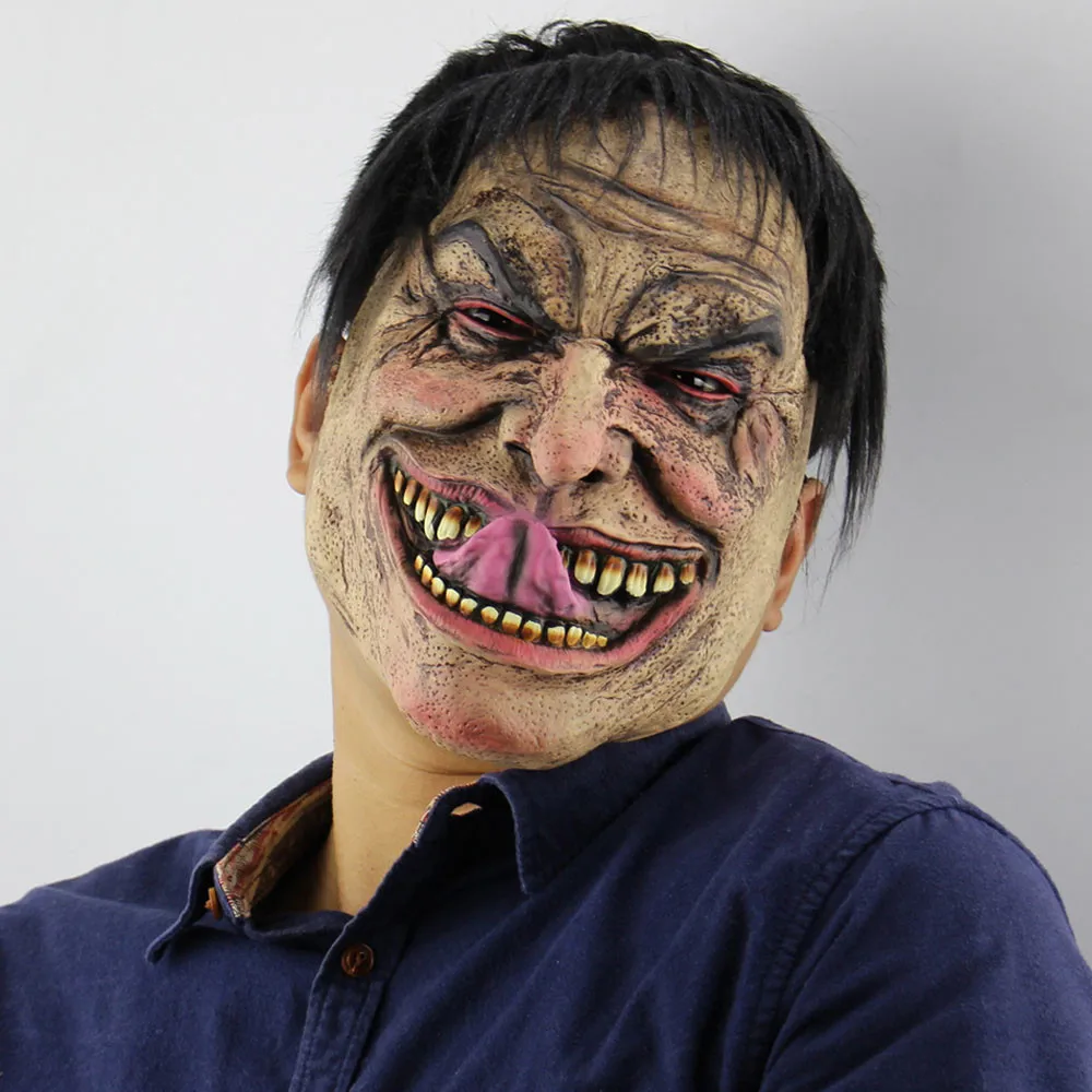 Śmieszne mdłości twarz ducha maska męska z wielkim językiem Cosplay przerażająca zwariowana twarz maski lateksowe impreza z okazji Halloween rekwizyty kostiumowe