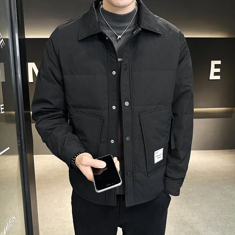 

Men's ort down Jaet 2024 Winter Thiened Warmth Collar Youth White Du down Anti-Cold Outerwear Faionable And Haome