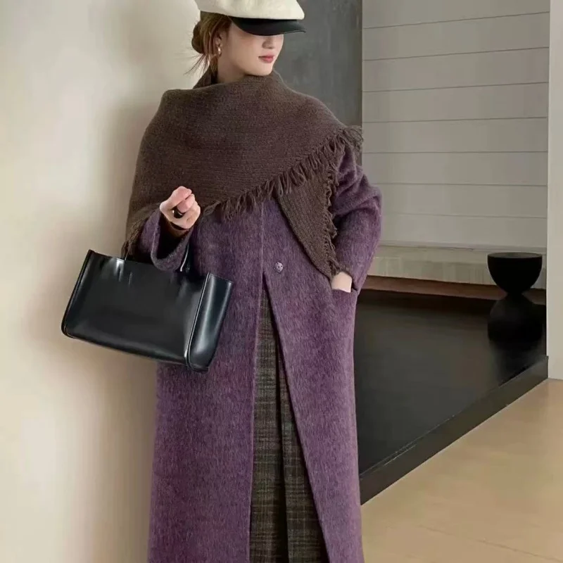 Shawl scarf, thickened double-sided wool coat, women's autumn and winter new item, knee length woolen coat