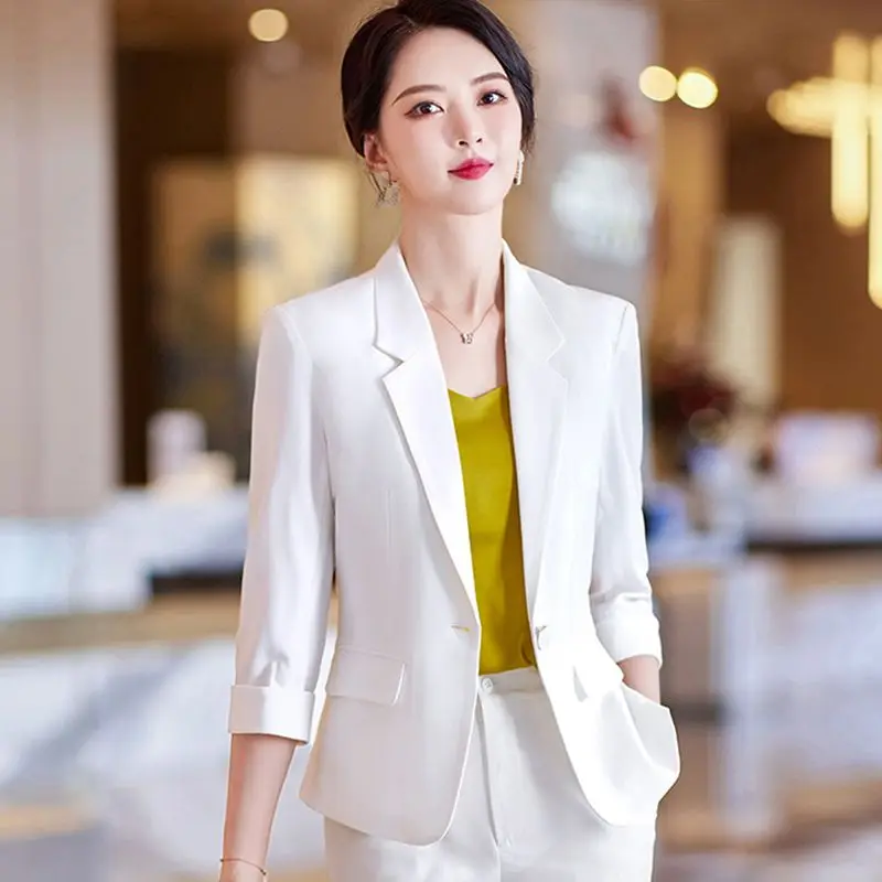 Lnsozkdg New Business Jacket + Pants for Women Suit 2 Piece Slim Fit Uniform for Office Lady Formal Pant Sets Conjuntos De Calça