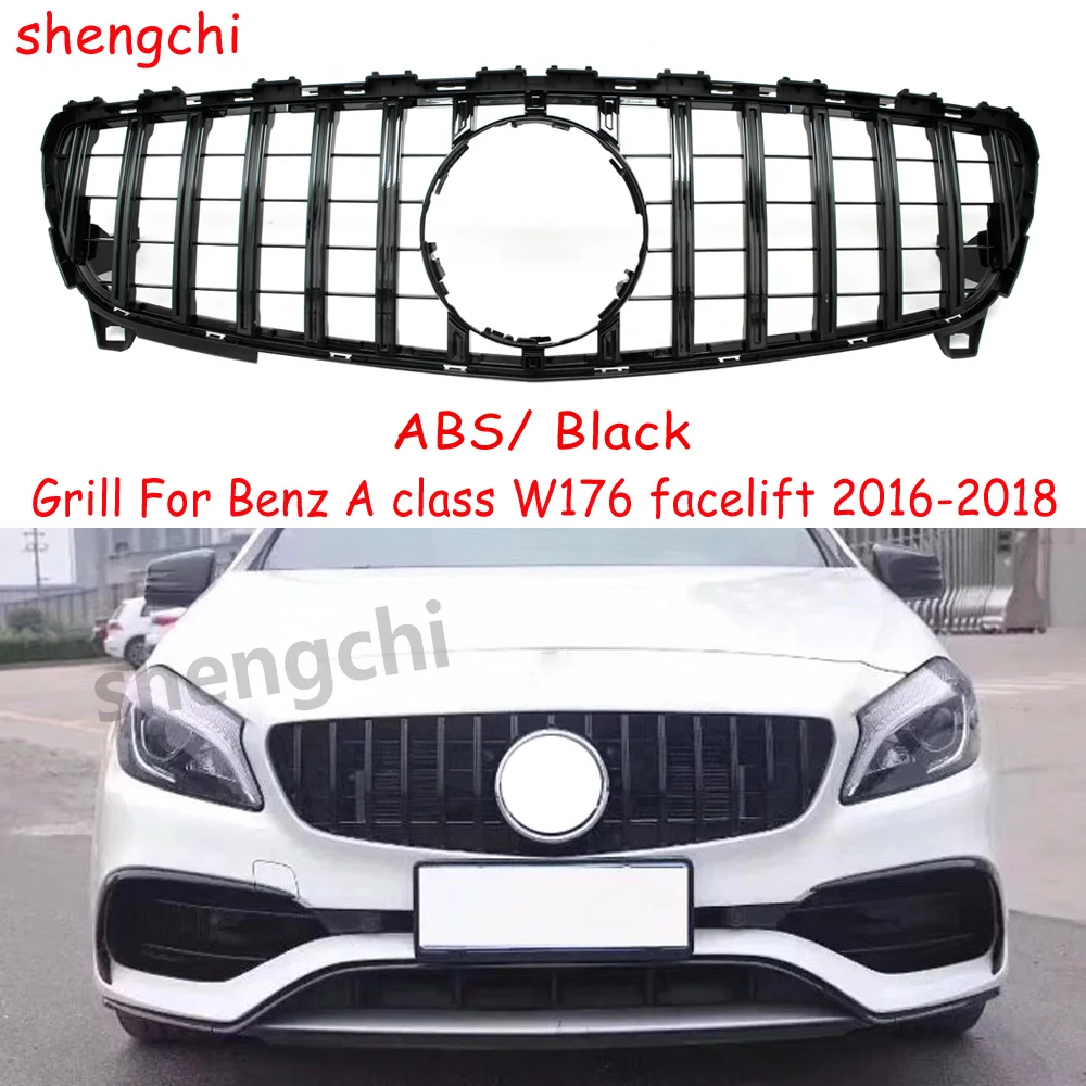 

W176 GT Style Black Front Bumper Grille for Mercedes Benz A Class W176 facelift A180 A200 A220 A250 A45 Racing Grills 2016-2018