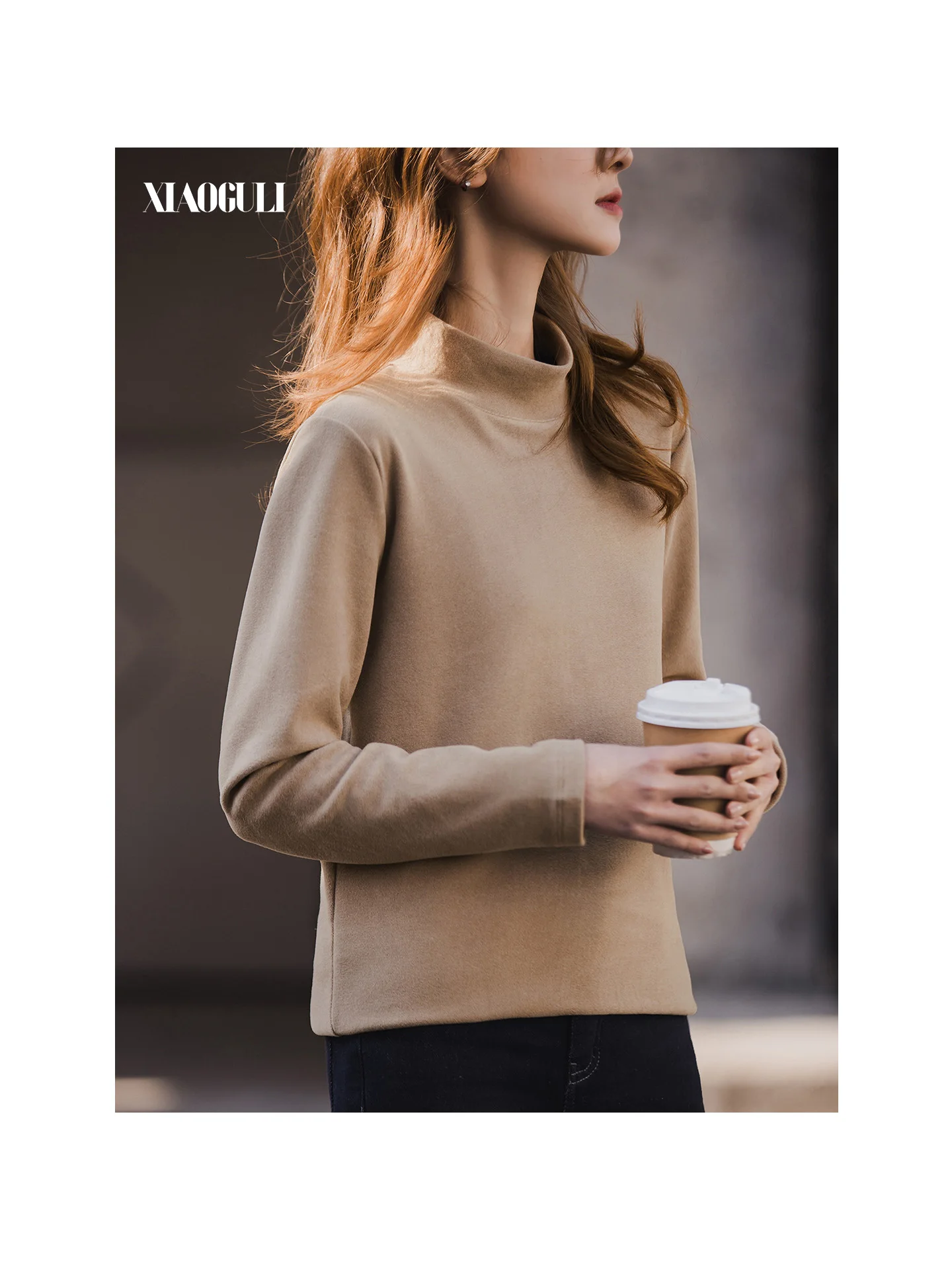 XIAOGULI 2026 Autumn Early Winter Women Basic Layering Jumpers Double Sided Fleece Long Sleeve Slim Fit Daily Inner Pullovers