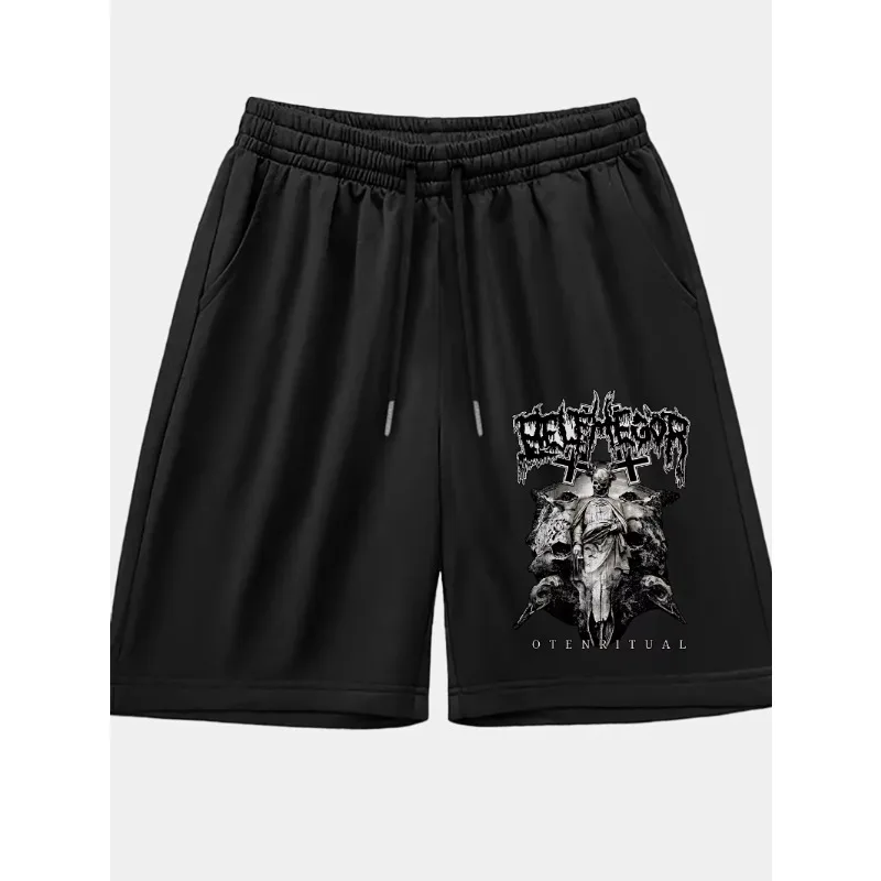 

Summer outdoor fitness shorts Drip Effect Font skull print shorts, casual shorts with pockets and drawstring