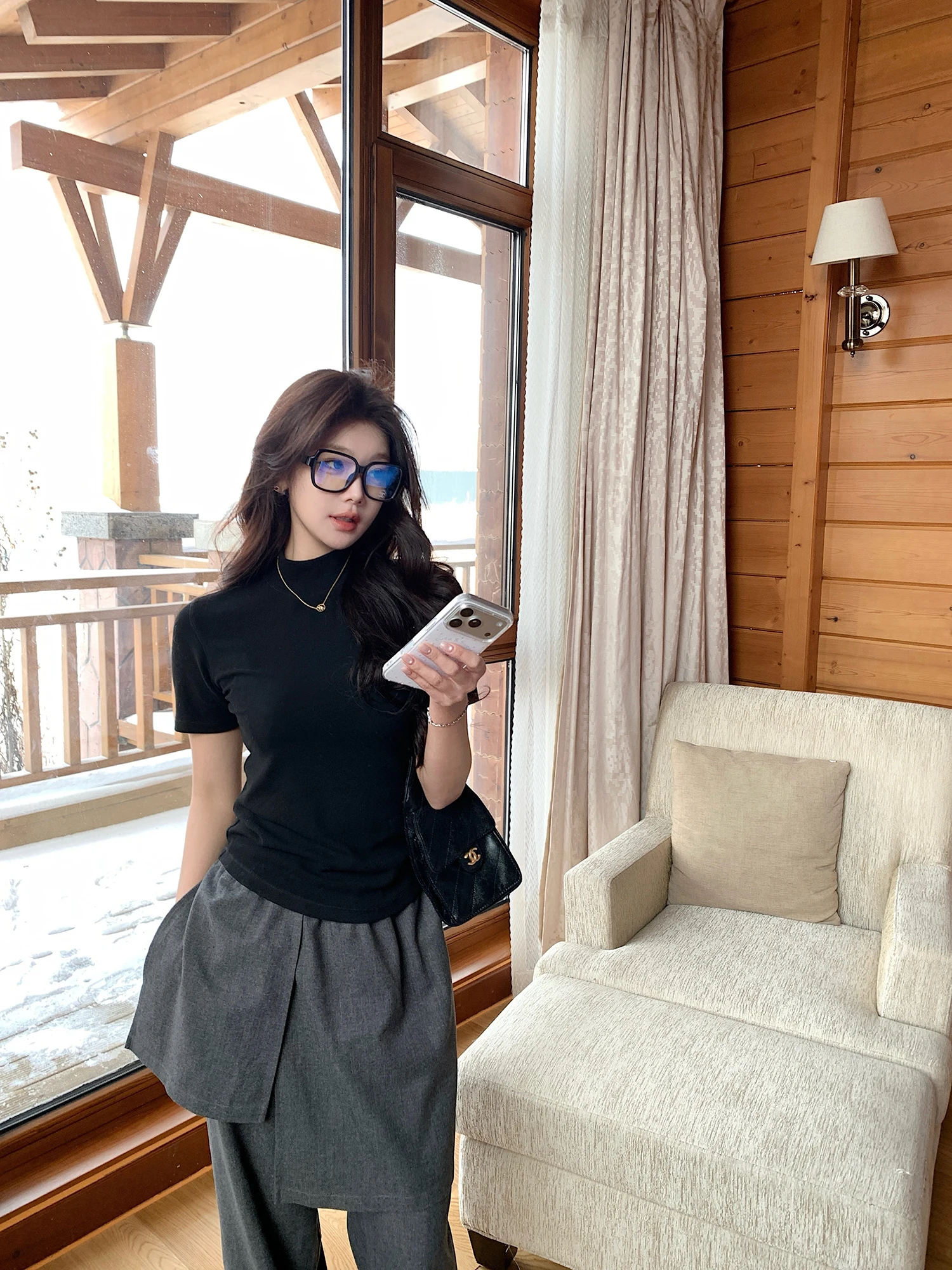 

Женская футболка Lilylikes в корейском стиле с полувысоким воротником, из шерсти и шелка, приятная к телу, базовая, приталенная, с коротким рукавом, стандартной длины