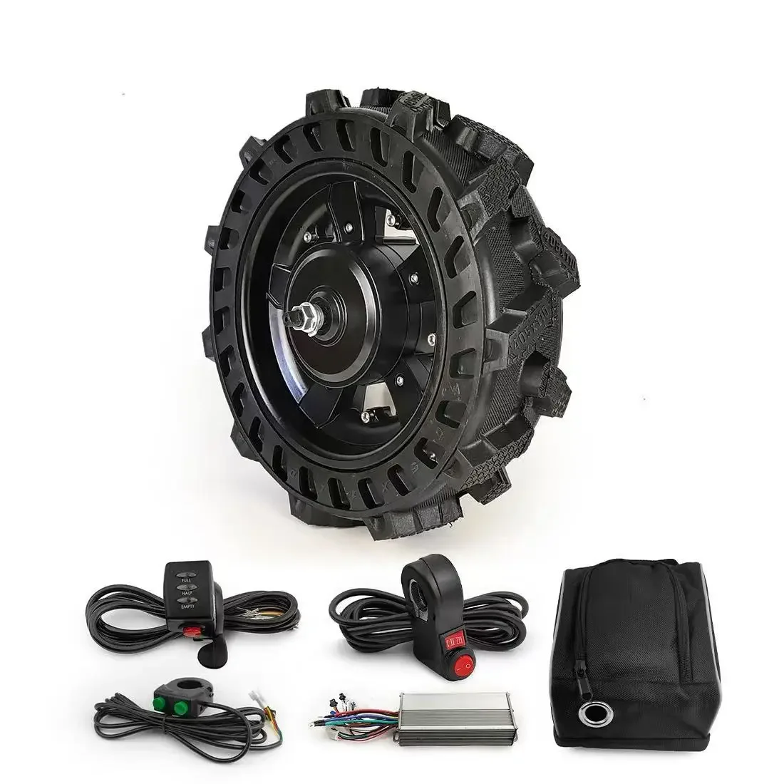 16‑Inch Solid Steel‑Gear Electric Unicycle, 1:5 Gear Ratio Low‑Speed with Controller, Agricultural Handcart Tire