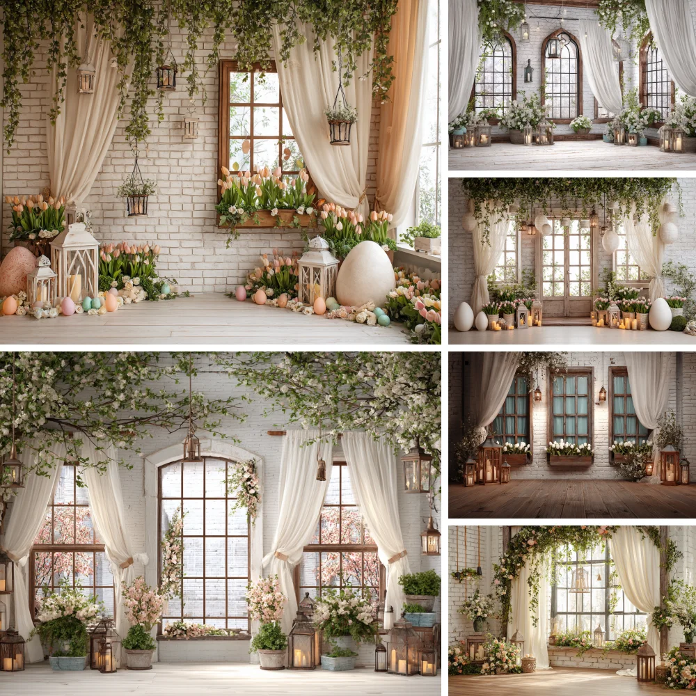 

Spring Easter Wooden Cottage Photography Background Bunny Flower Eggs Decor Child Baby Party Decor Photo Backdrop