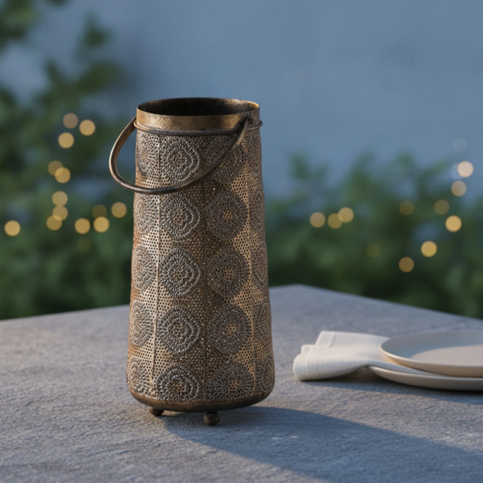 metal-lantern-with-handle-cylindrical-candle-lantern-decor-embossed-rustic-for-table-shelf
