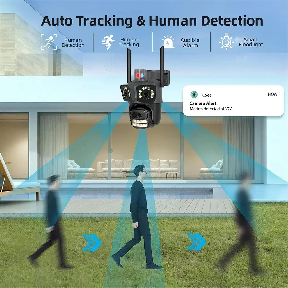 9MP 4K IP كاميرا في الهواء الطلق كاميرا أمان تعمل بالواي فاي AI مراقبة ذكية CCTV مراقبة المنزل مراقبة الطفل كاميرا متحركة iCSee