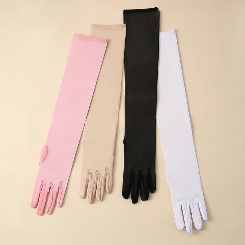 Women's Tulle Extra Gloves Black Elastic Lace Mesh Translucent Opera Halloween Dinner Gloves