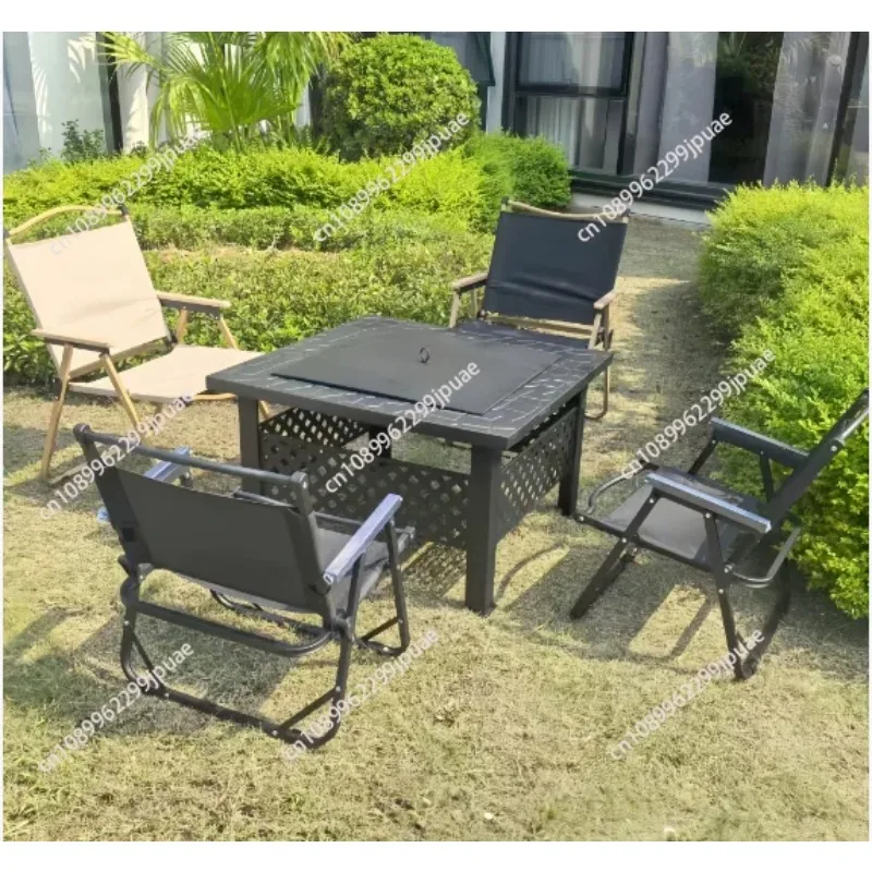 Outdoor Square Wood Burning Stove Full Set Courtyard BBQ Grill Multifunctional Tea Cooking Camping Heating Fire Pit Stove