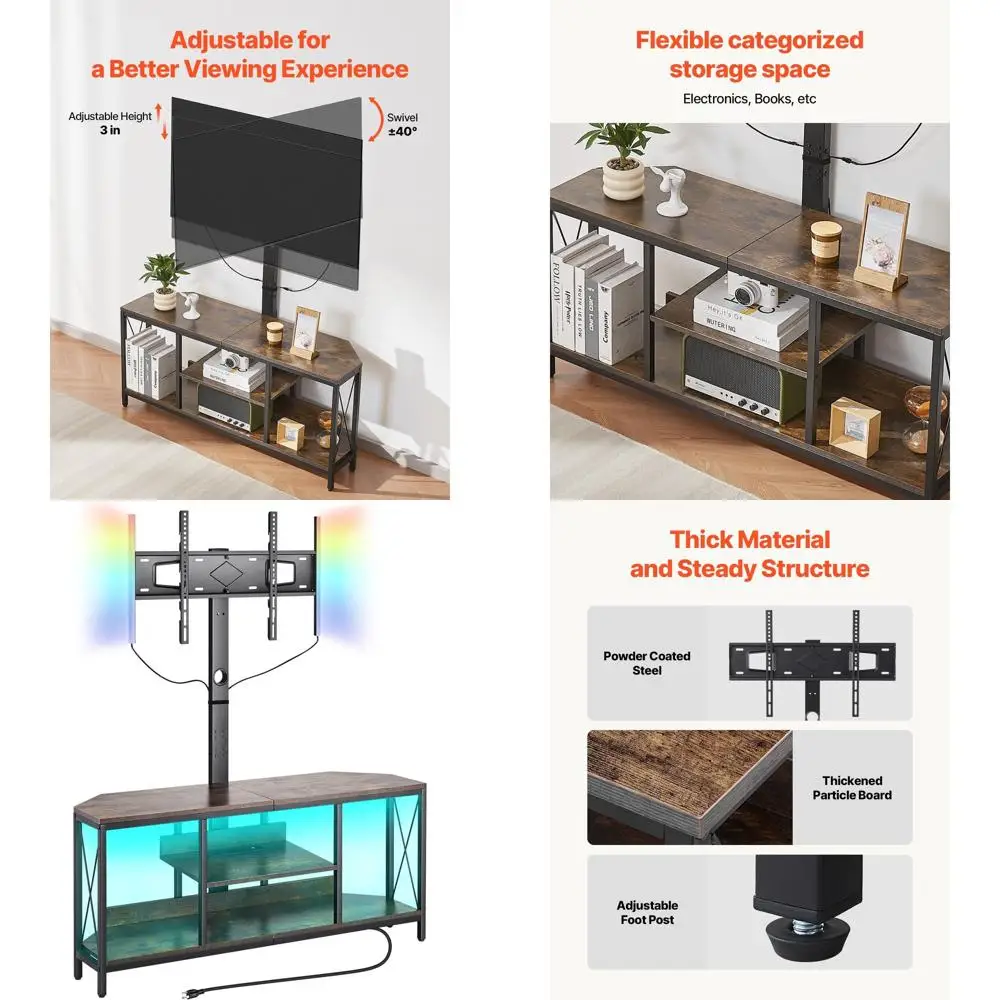 

Height-Adjustable 45-75 TV Stand with LED Lights and 3-Tier Storage for Home Entertainment