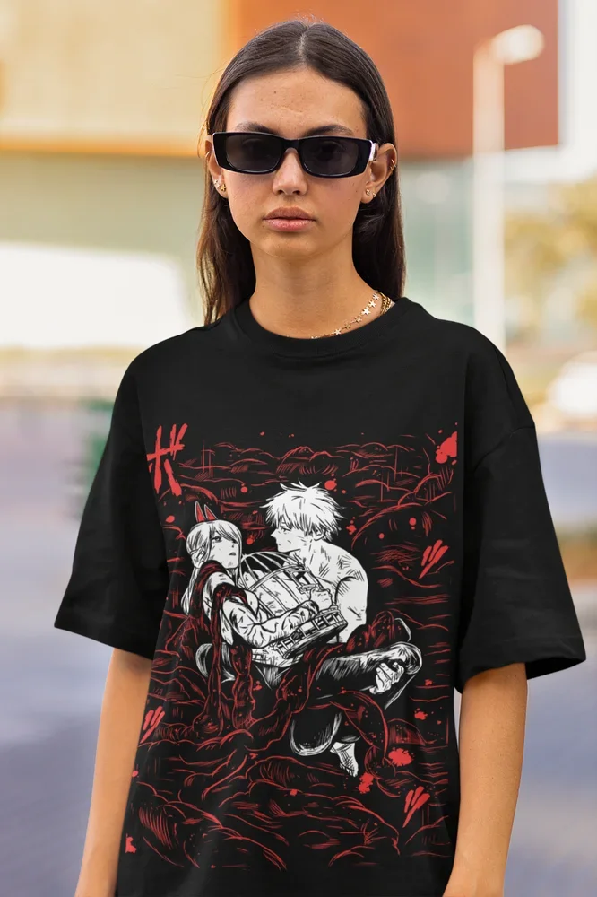 Chainsaw Man T-shirt Nayuta Denji Makima Denji Anime Manga Black Shirt All Size