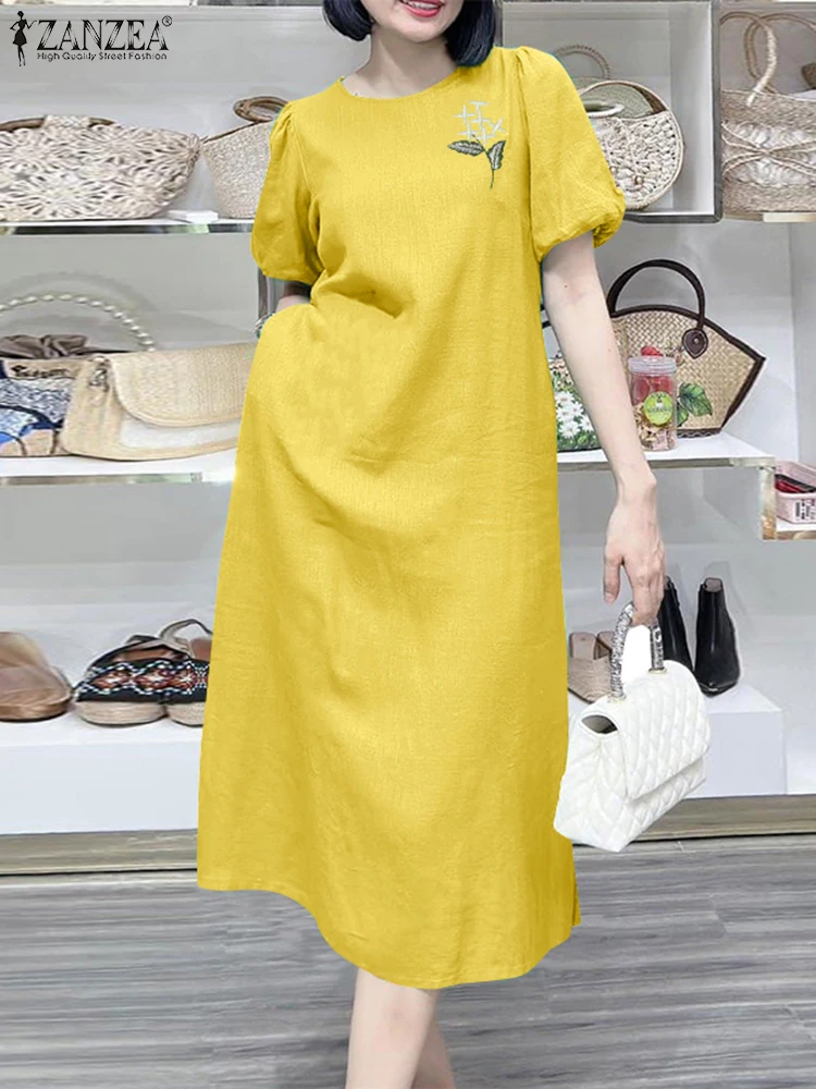 Fashion A Line Loose Dresses 2024 Summer Short Sleeve Embroidery Sundress ZANZEA Women Elegant Casual Party Work Dress Midi Robe