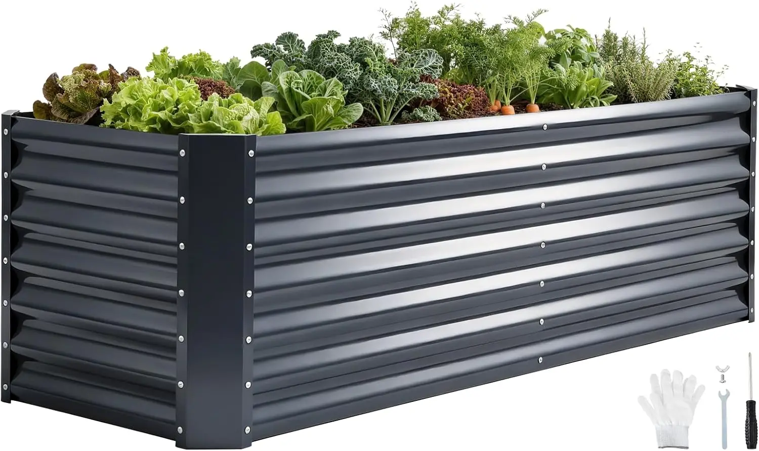 

Оцинкованная приподнятая грядка 6x2 фута с гайками Wing Nuts, безопасными краями для овощей, цветов и трав - серая