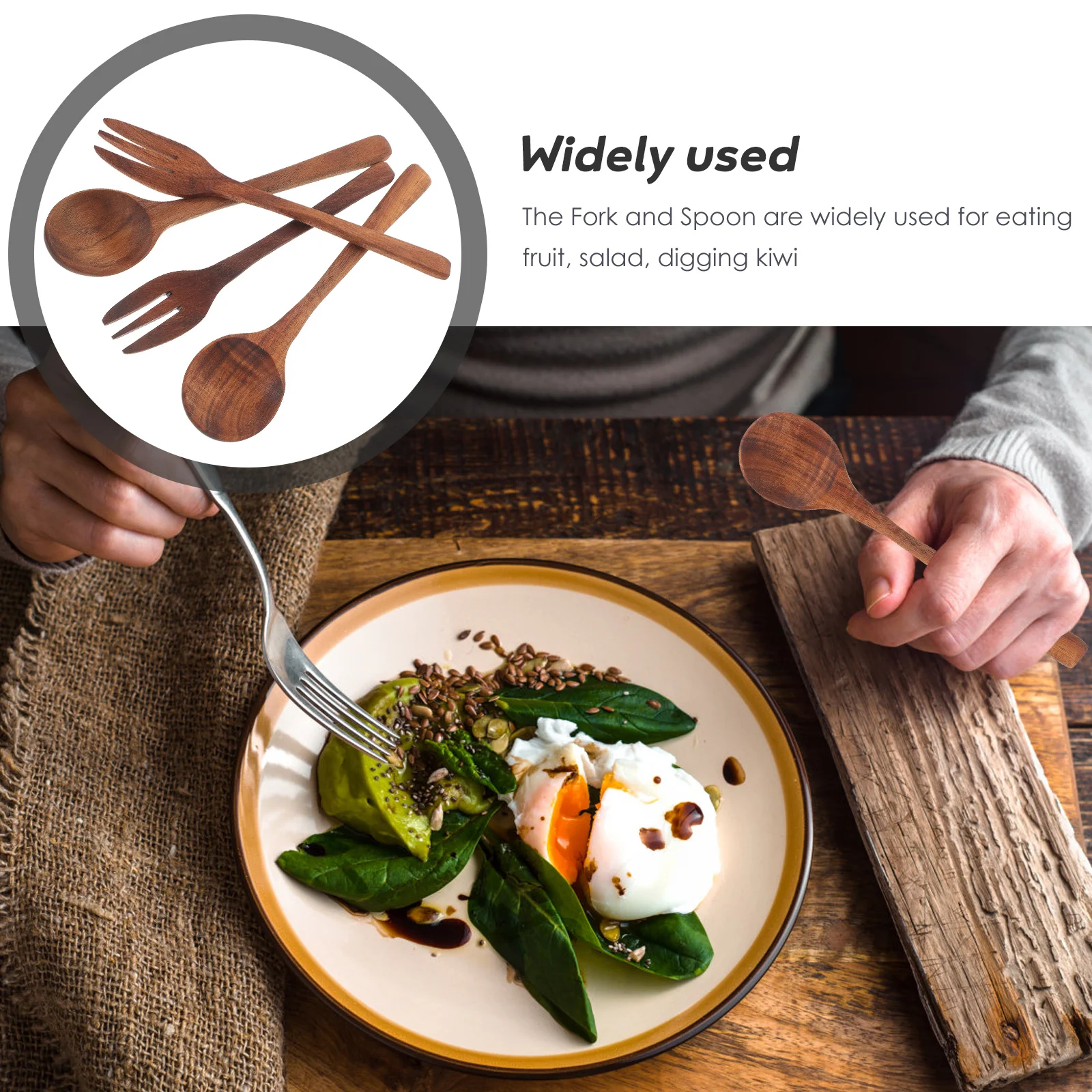 

1Set Wooden Fork Spoon Kit Premium Wood Material Reusable Salad Server Portable Lightweight Cutlery Set for Home Party Hotel Use