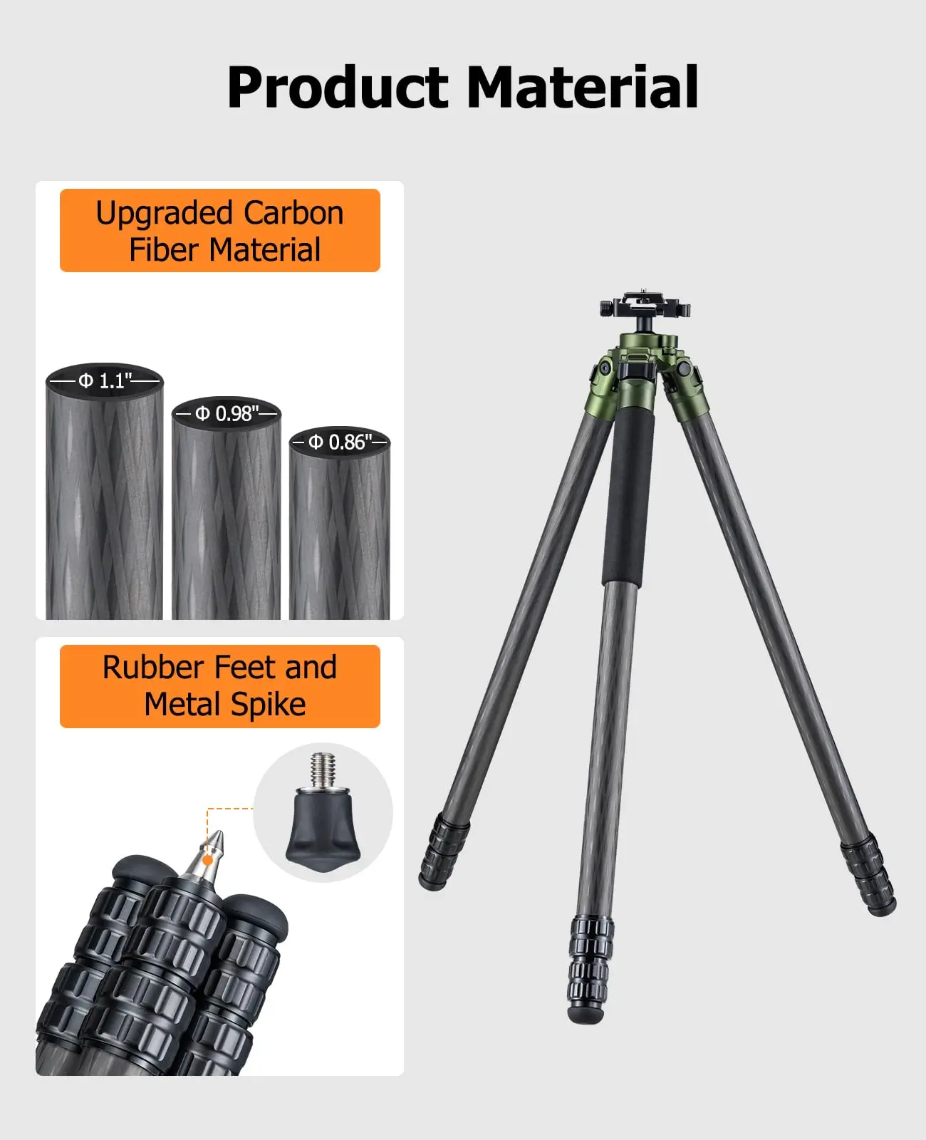 MIDTEN Hunting Carbon Fiber Frame Lightweight Provides Stability Adjustable Legs Hands-Free Operation Quick