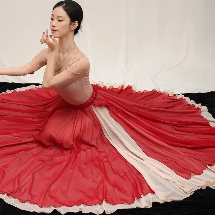 900 degree classical dance double-layer contrasting color dance big swing skirt women's new Chinese dance practice suit