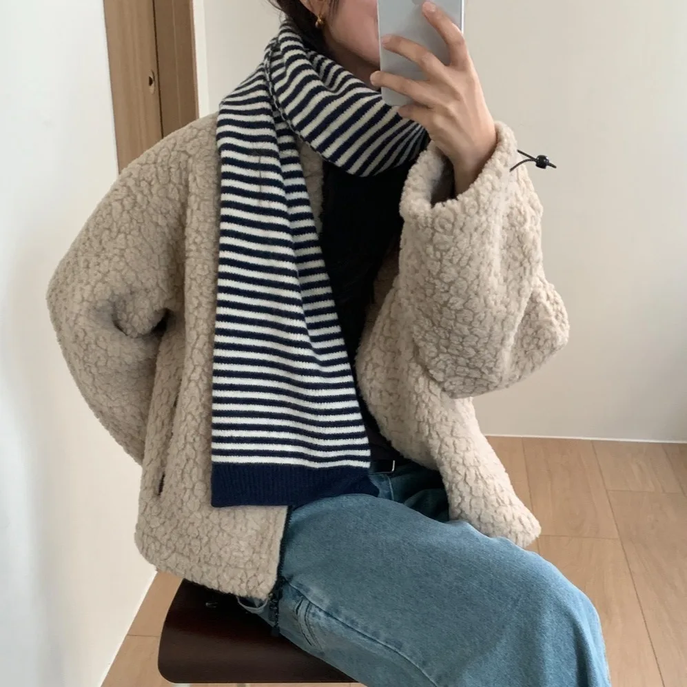 الكورية Sle فضفاضة تناسب فرو الضأن Jaet الخريف الشتاء Dstring الكفة الدافئة المرأة ملابس خارجية معطف الشارع Sle غير رسمي #5