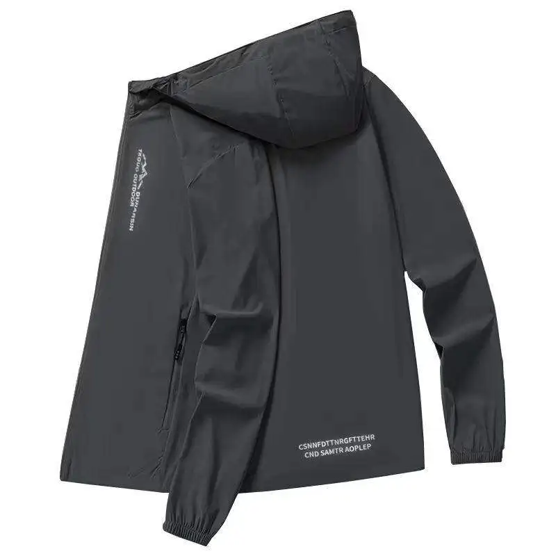 High-End Ice Silk Men's Outdoor Breathable Quick-Drying UV Protection Clothing Large Size Hooded Polyester Fiber Fashionable ...
