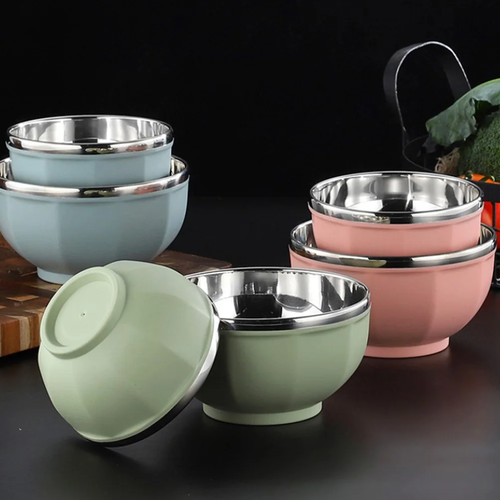 

Stainless Steel Rice Double Layer Soup Bowl Heat Resistant Food Serving Bowl For Noodle Ramen Kitchen Household Student Use