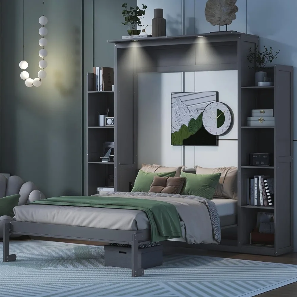 Se9d385dda3454e548fabe85568461aa1m Grey Full Size Murphy Bed with Shelf for Small Rooms and Families
