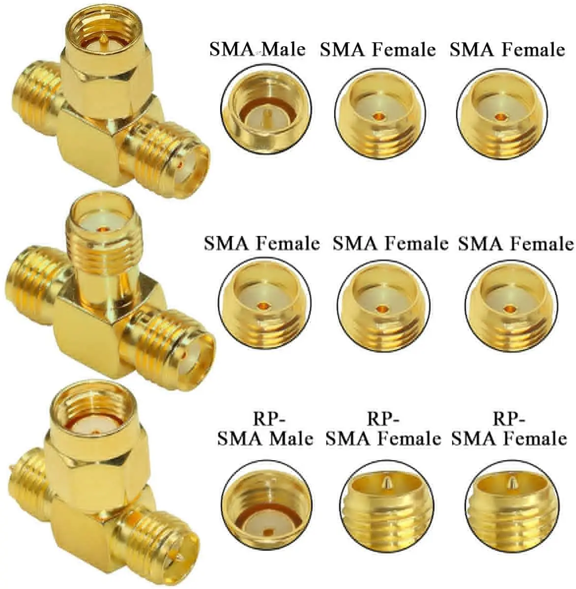 SMA Splitter Connector SMA/RP-SMA Male to Dual SMA/RP-SMA Female Triple Tee Adapter SMA Connector 3 Way 3Type/lot 2pcs/lot