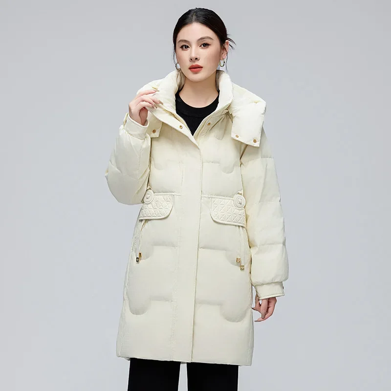 Veste longue en duvet de canard blanc pour femme, manteau d'hiver épais, chaud, ample, à la mode, nouveau Style coréen, confortable et décontracté