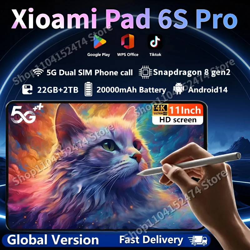 

Оригинальный планшет Global Version Pad 6S Pro Snapdragon 8 gen2 Android 14 22 ГБ + 2 ТБ 20000 мАч WIFI 5G с двумя SIM-картами HD 4K Tablet PC