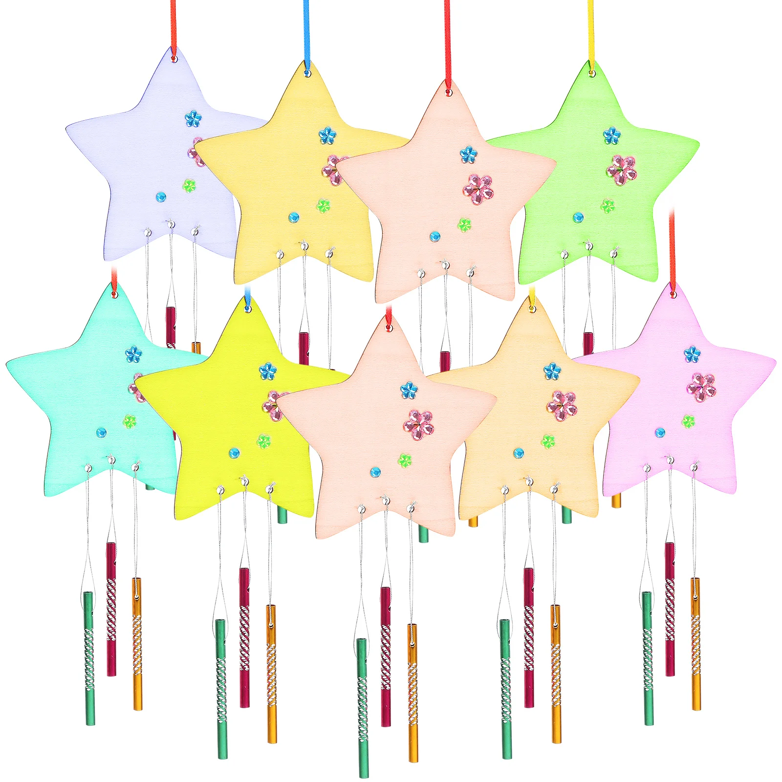 Star Wind Chime Set Kids Kits Wooden DIY Crafts Chimes for outside Bells Hanging Decorate