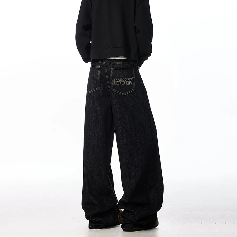 Korean Casual Wide Leg Jeans For Men And Women Loose Straight Leg Pants Curved Knife Pants Black Jeans