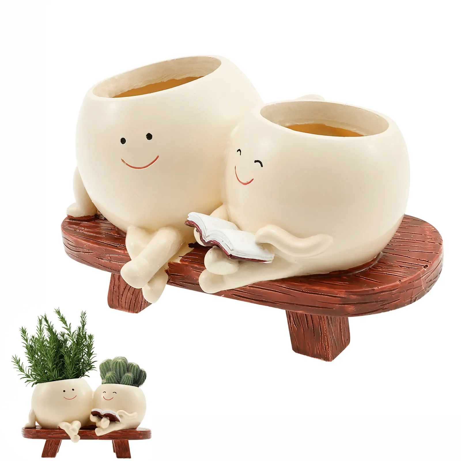 

Smile Face Planter Resin Flower Pot Planter with Drainage Hole Novelty Design Succulent Flower Pot Home Garden Flower Container