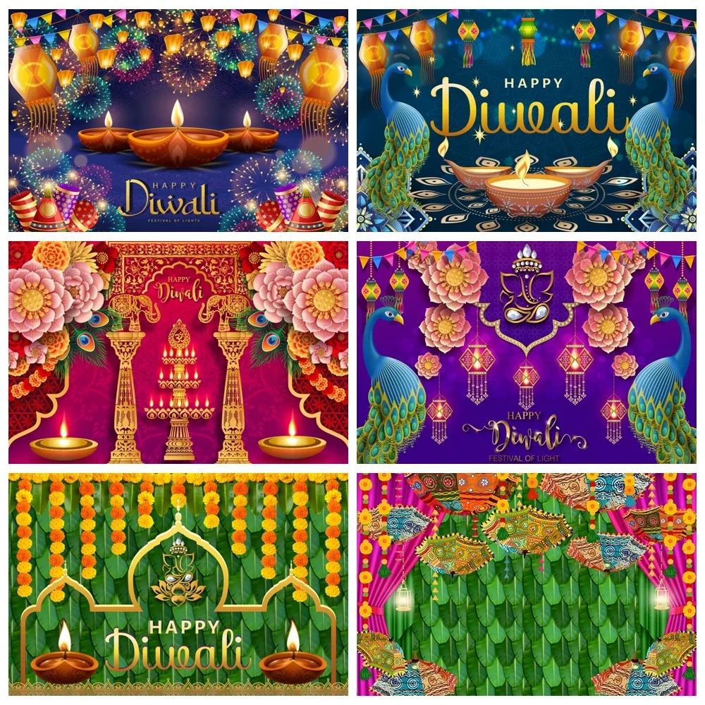 

Happy Diwali Photography Backdrop Indian Diwali Tradition Deepavali Candle Marigold Wedding Birthday Background Photo Studio