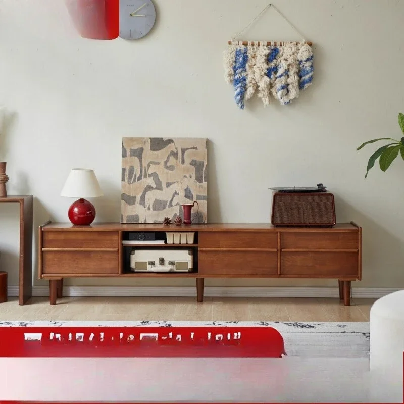 

Solid wood sliding door TV cabinet, modern simple floor locker, medieval small apartment household living room TV cabinet