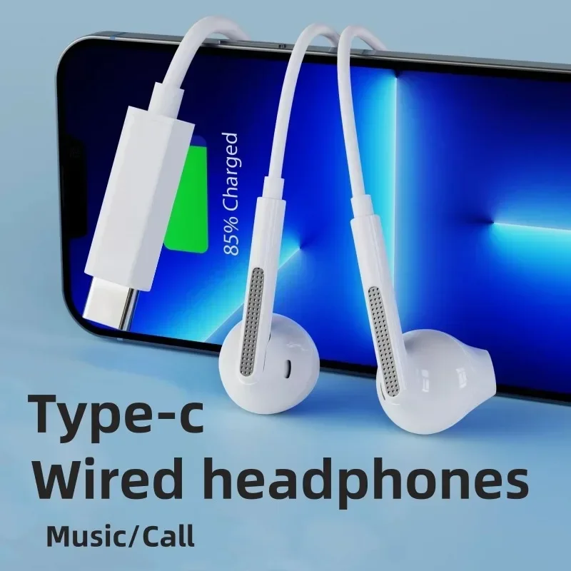 Type-C Wired Headphones Bass in Ear Headphone Headset with Mic Stereo Wired Earphone Earbuds Wire Earphones