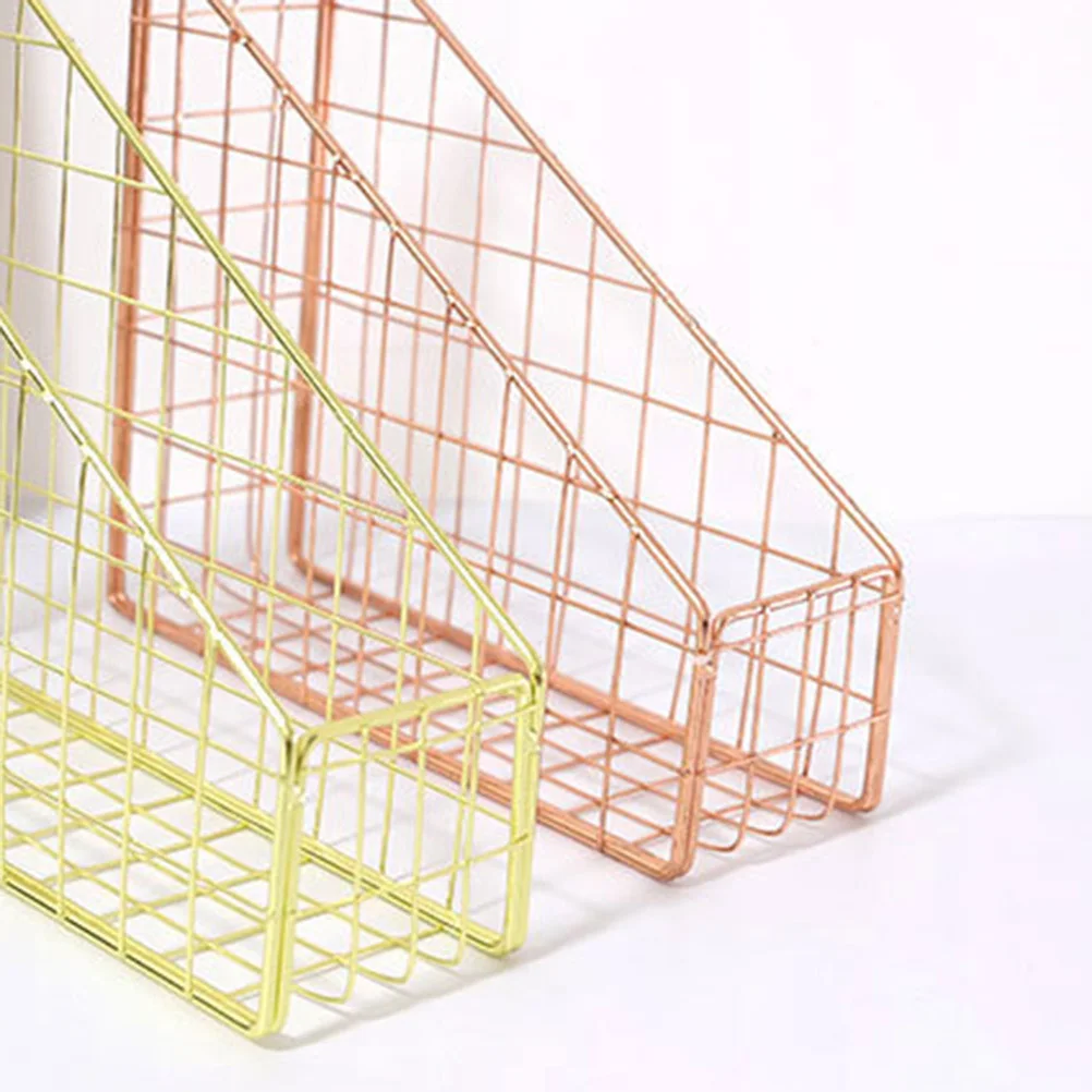 Elegante cestino portaoggetti in metallo dorato rosa per libri, riviste, file, ufficio, casa, scuola, uso moderno e minimalista