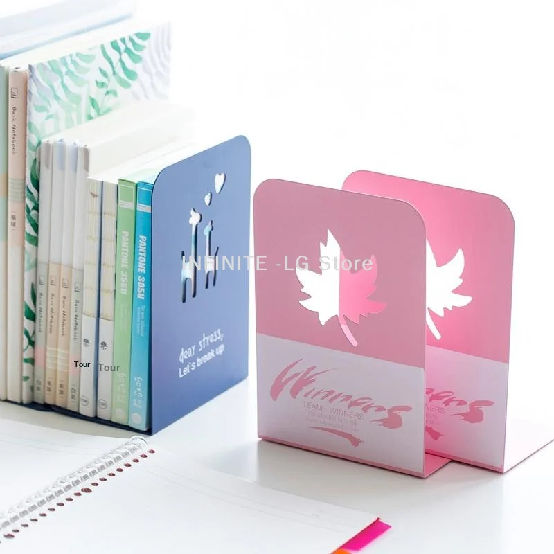 L-Shaped Metal Bookends Decorative Heavy Duty Book Organizer Gift for Students Office Workers Desktop Book Storage