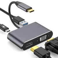 USB C Hub 4 in 1 Type C 3.0 Adapter to 4K HDTV VGA USB 3.0 PD Fast Charge Splitter for MacBook Notebook Laptop Computer