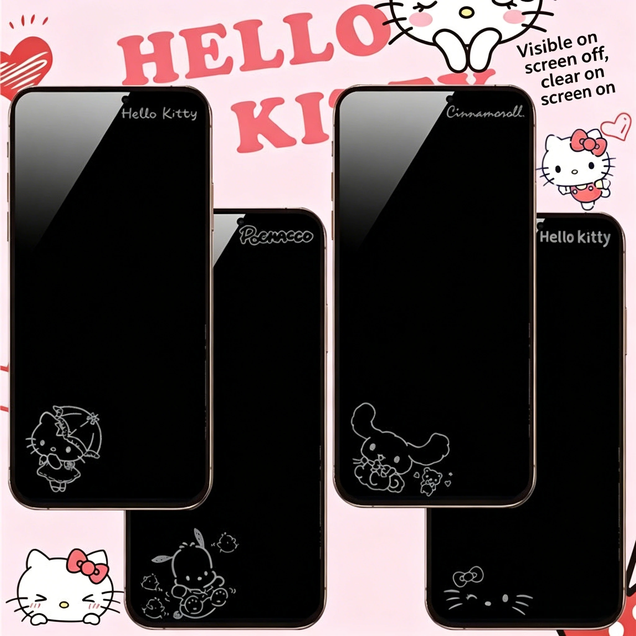 Kawaii Sanrio HelloKitty Silk Shadow Tempered Film for IPhone 17pro Max-13 Series Cute Cartoon Mobile Phone Film Full Screen