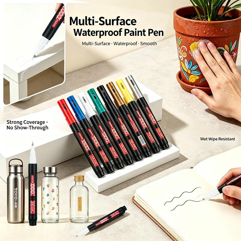 8Pcs Paint Marker Pens – Fine Tip for Furniture Touch Up, DIY Crafts, Model Painting, Waterproof Multi-Surface Permanent Art Pen
