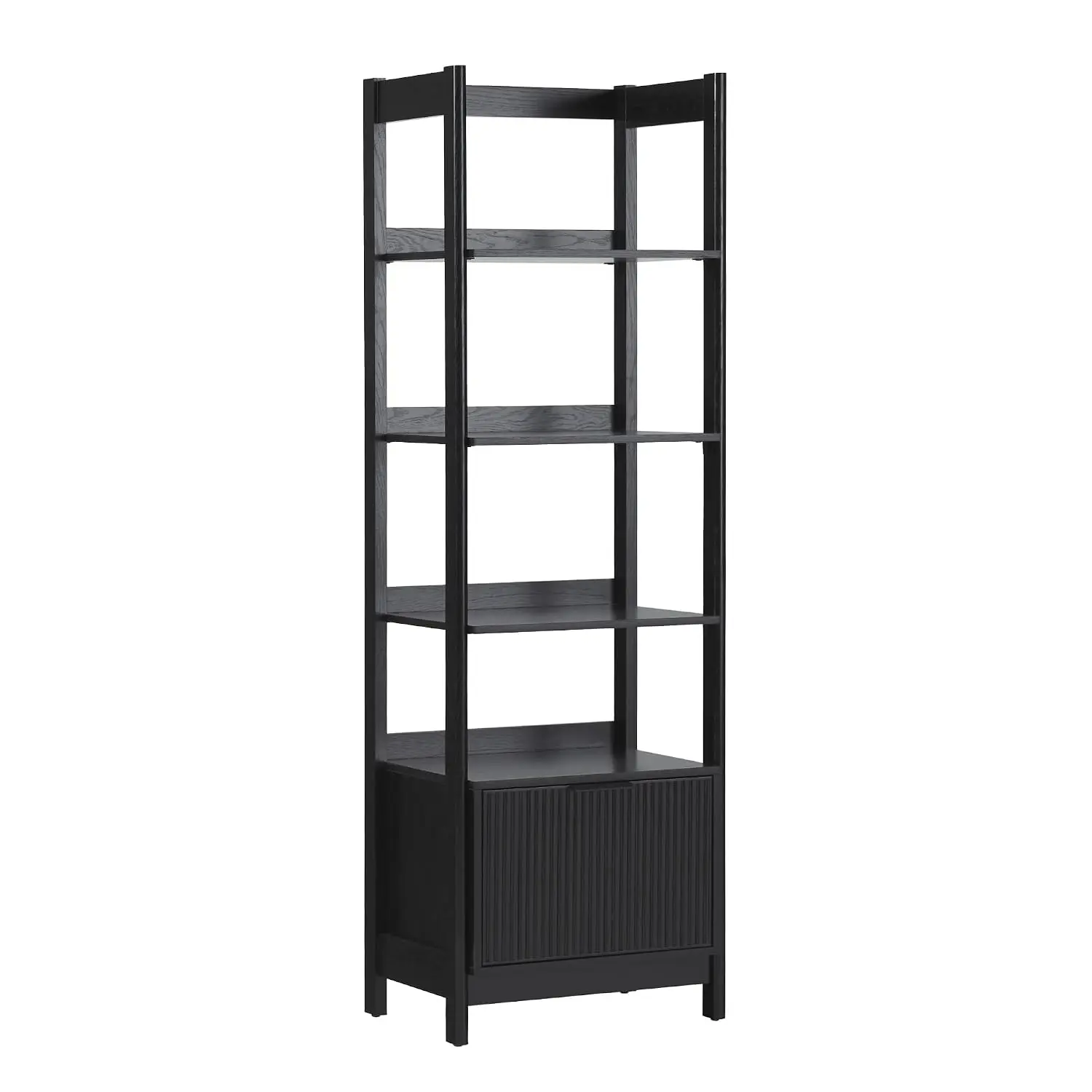 Reeded Narrow Bookshelf with Bottom Drawer, 4-Shelf Storage for Home Office Bedroom, 22