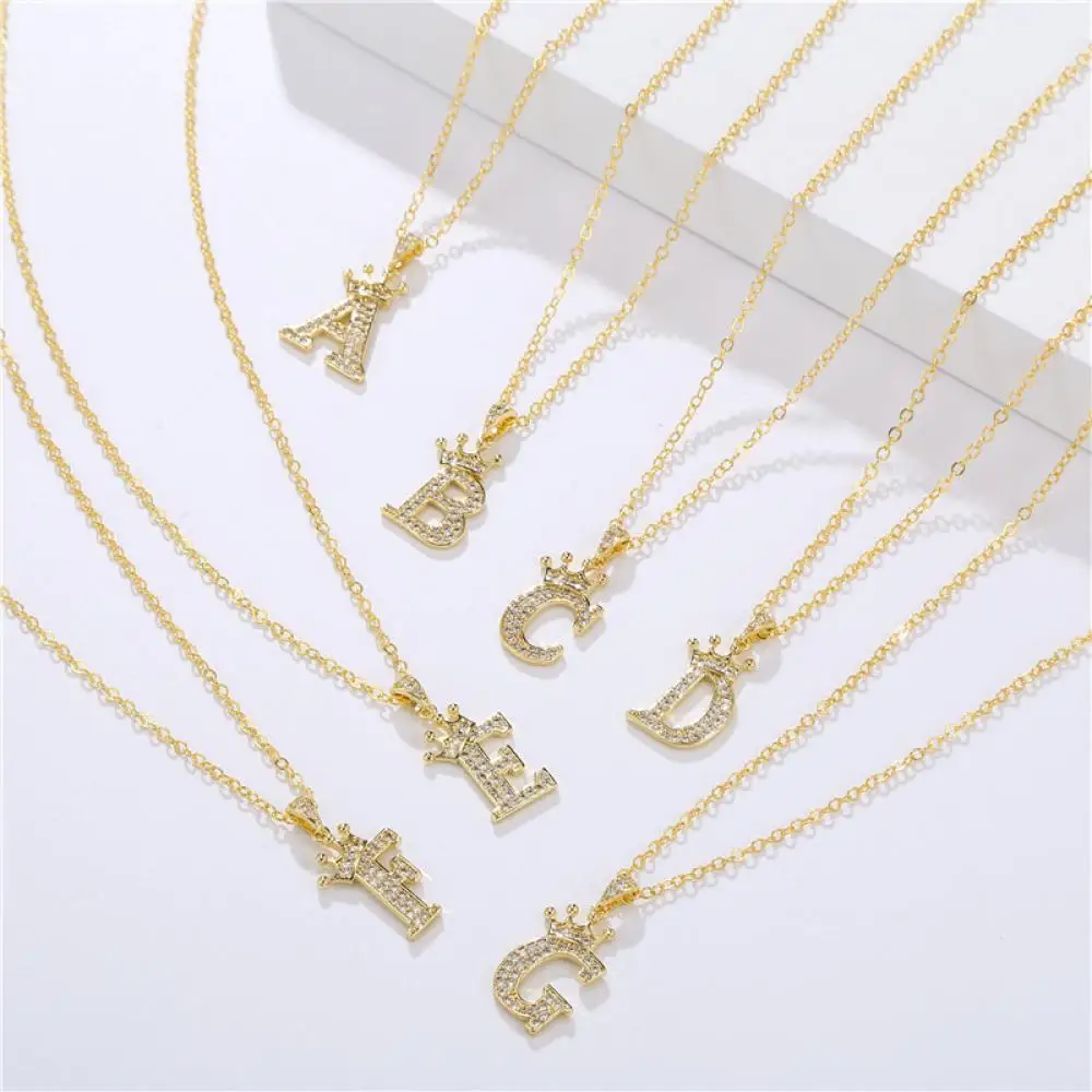 New In Classic Retro Fashion Zircon Crown English Letter Pendant Simple Fashion Women's Necklace Choker Collares Para Mujer