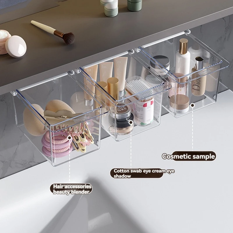 Under Desk Storage Box Self Adhesive Table Storage Drawer Office Pen Holder Organizer Home Under-drawer Storage Sundry Boxes