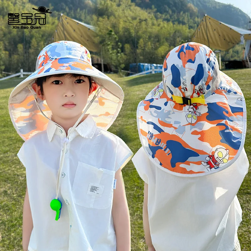 Kids Bucket Hat with Whistle Outdoor Cute UV Protection Beach Cap Boy Girl Summer Hat Breathable UV Protection