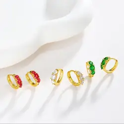 Wholesale Pirce--- Green Zircon Small 10 mm Hoop Earrings for Women Fashion Jewelry XP Pure Gold Plated