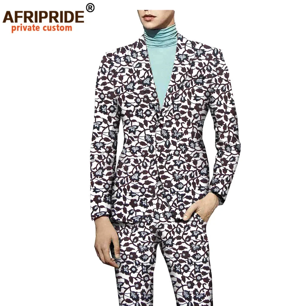 

African Suit for Men Dashiki Coats and Print Pants 2 Piece Set 2 Button Slim Fit Jacket Outwear Trousers Outfits Formal A731601