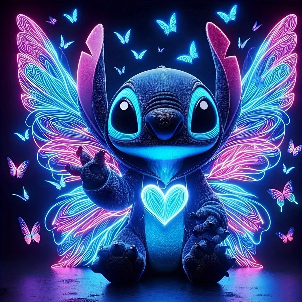 Kit de peinture artistique diamant 5D, grand point néon vibrant avec ailes et cœur lumineux, Art sur toile facile à faire soi-même pour la décoration de la maison