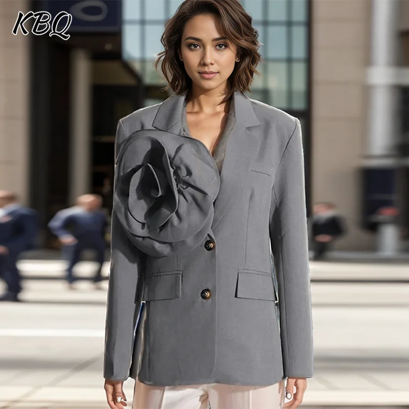 

KBQ Elegant Spliced Appliques Slimming Blazers For Women Notched Collar Long Sleeve Temperament Blazer Female Fashion Style New