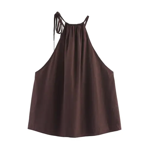 Imagen 2 del producto BSAY bufanda conjunto superior 2025 nuevo traje de lino corto con cuello en V cruzado chaleco o Qian Feng pantalones de pierna ancha de doble plisado de lino puro