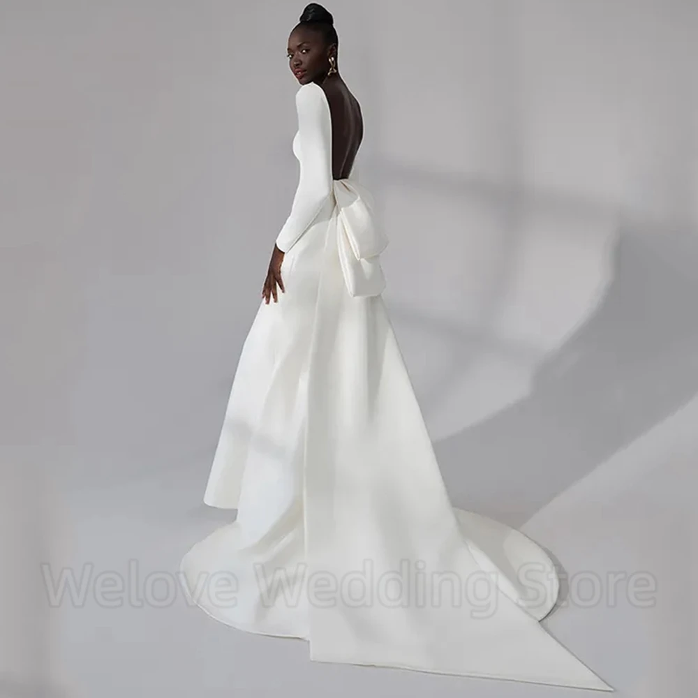 Robe de Mariée Sirène Élégante à Col Rond et Manches sulf, Sexy, Dos auxavec Nministériels d, Traîne de Balayage, pour Patients, sur Mesure, pour Mariage